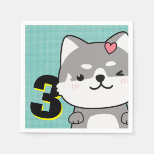 Guardanapo De Papel Festa de aniversário de 3 anos Cute Shiba Inu Pupp