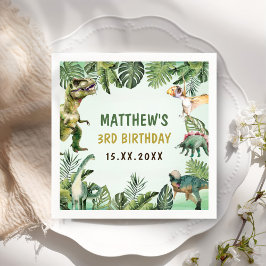 Guardanapo De Papel Festa de aniversário de 3 anos de Menino Dinossaur