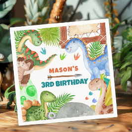 Guardanapo De Papel Festa de Aniversário de 3 anos do Dinossauro Menin