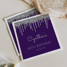 Guardanapo De Papel Festa de Aniversário de 60 anos Purple Silver Glit