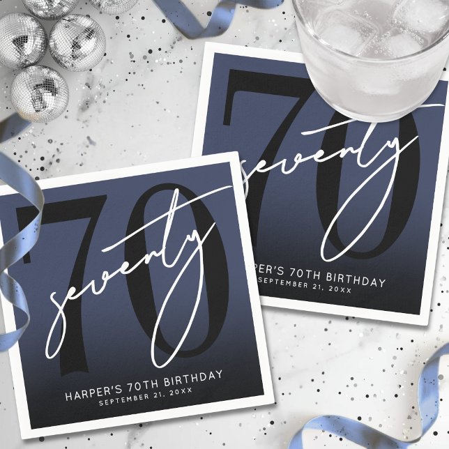 Guardanapo De Papel Festa de Aniversário de 70 Anos Azul Moderno (Modern Black 70th Birthday Party Napkins)