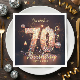 Guardanapo De Papel Festa de Aniversário de 70 Anos Dourado Notas Musi