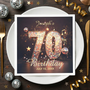 Guardanapo De Papel Festa de Aniversário de 70 Anos Dourado Notas Musi