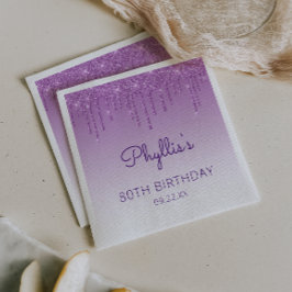 Guardanapo De Papel Festa de Aniversário de 80 Anos com Brilho Roxo Di