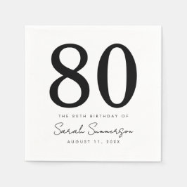 Guardanapo De Papel Festa de Aniversário de 80 Anos Preto Branco Nome