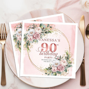 Guardanapo De Papel Festa de Aniversário de 90 anos com Floral Rosa Be