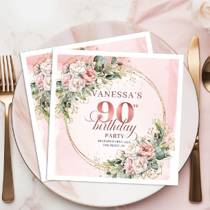 Guardanapo De Papel Festa de Aniversário de 90 anos Floral Eucalipto e