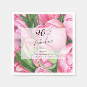 Guardanapo De Papel Festa de Aniversário de 90 anos Peonias Rosas Flor