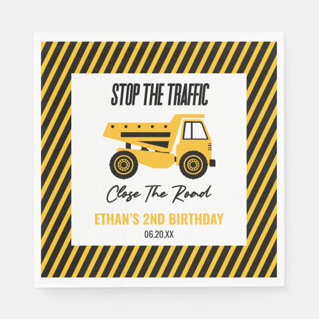 Guardanapo De Papel Festa de aniversário de Bulldozer de Bomba de Cons (Frente)