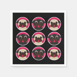 Guardanapo De Papel Festa de aniversário de Cabeças de Pug Pretas e De
