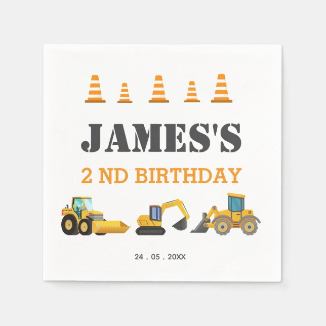Guardanapo De Papel Festa de aniversário de Caminhão de Construção (Frente)