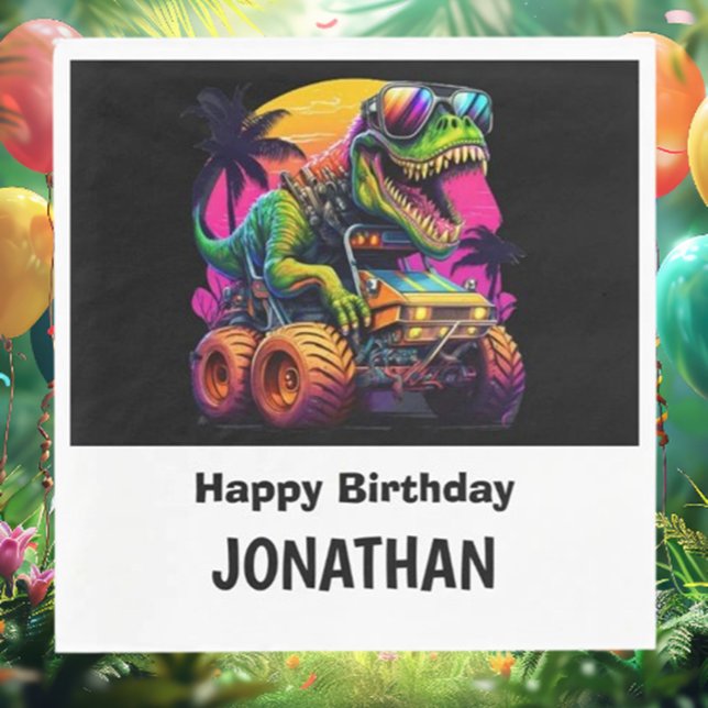 Guardanapo De Papel Festa de aniversário de Caminhão Monstro Dino-Mite (Unleash the fun with a T-Rex dinosaur-themed party! Discover vibrant colors)