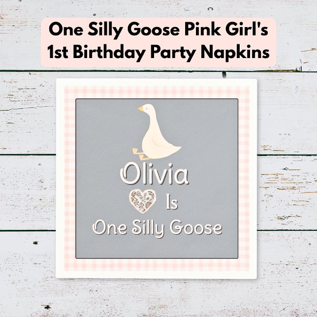 Guardanapo De Papel Festa de aniversário de Cinza Rosa de Um Bobo (One Silly Goose Pink Gray Girl's Birthday Party Napkins)