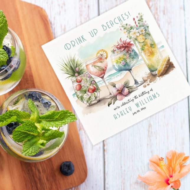 Guardanapo De Papel Festa de aniversário de Cocktails Tropicais em Pra (Criador carregado)