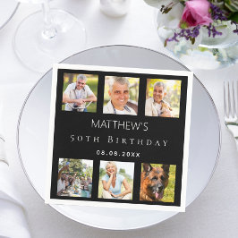 Guardanapo De Papel Festa de aniversário de colagem de fotos pretas