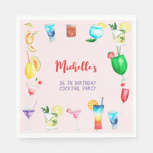 Guardanapo De Papel Festa de aniversário de coquetel de aquarela para  (Frente)