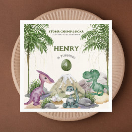 Guardanapo De Papel Festa de aniversário de dinossauro T-rex Watercolo