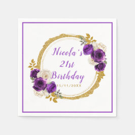 Guardanapo De Papel Festa de aniversário de Flor Elegante Dourada e Ro