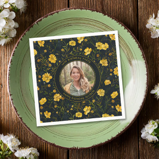 Guardanapo De Papel Festa de aniversário de Flores Amarelas Elegantes