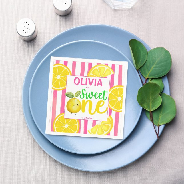 Guardanapo De Papel Festa de aniversário de limonada rosa doce (Sweet one pink lemonade lemons summer girls birthday party personalized printed napkins table decor)