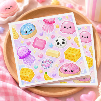 Guardanapo De Papel Festa de Aniversário de Menina com Cute Kawaii Squ