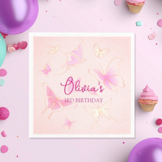 Guardanapo De Papel Festa de aniversario de meninas de borboleta rosa- (Criador carregado)