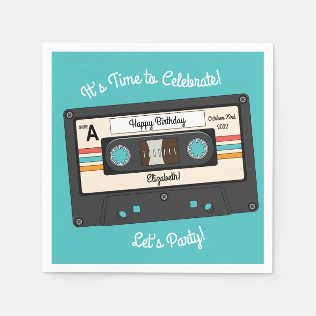 Guardanapo De Papel Festa de aniversário de música em fita cassete do  (Frente)