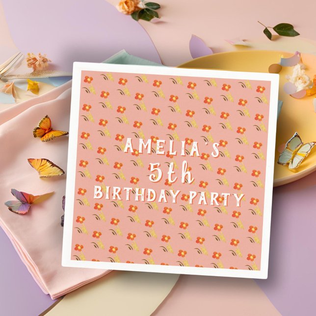 Guardanapo De Papel Festa de aniversário de Padrões de Desenho de Flor (Criador carregado)