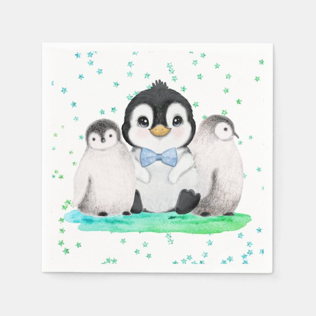 Guardanapo De Papel Festa de Aniversário de Pinguim Fofo (Frente)