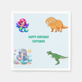 Guardanapo De Papel Festa de aniversário de sereia do Dinossauro Moder