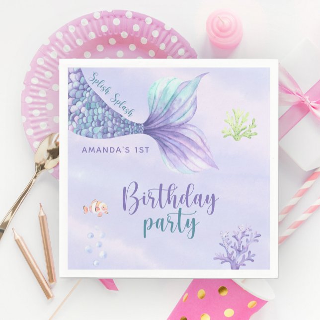 Guardanapo De Papel Festa de aniversário De Sereia Sob A Sereia Do Mar (Criador carregado)