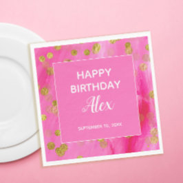 Guardanapo De Papel Festa de aniversário de Surpresa Dourada Rosa Quen