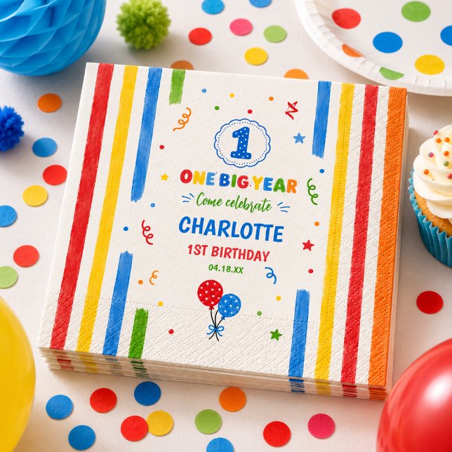 Guardanapo De Papel Festa de Aniversário de Um Ano Bold Rainbow (Bold Rainbow One Big Year 1st Birthday party Napkins
)