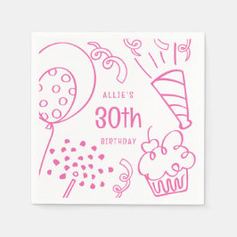 Guardanapo De Papel Festa de aniversário Desenhada À Mão Qualquer Rosa