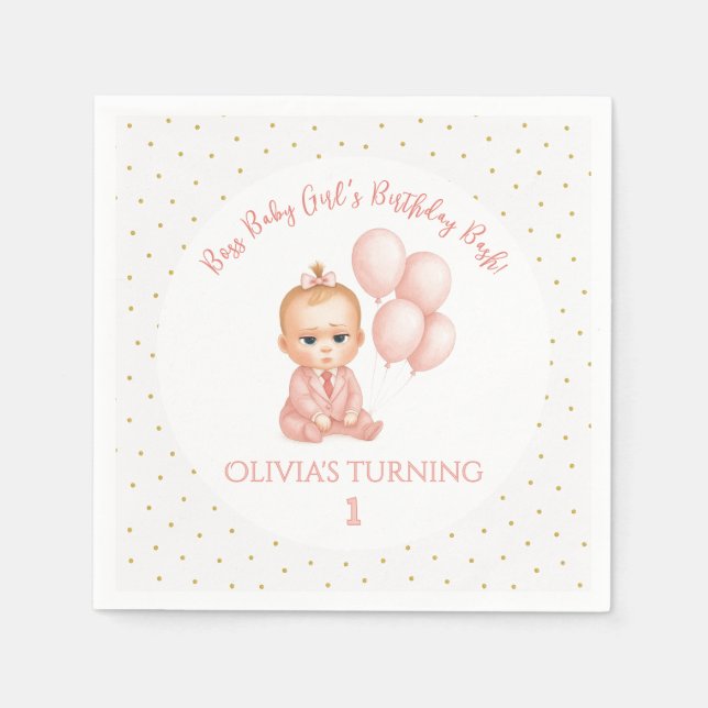 Guardanapo De Papel Festa de aniversário do chefe do bebê - chefe rosa (Frente)