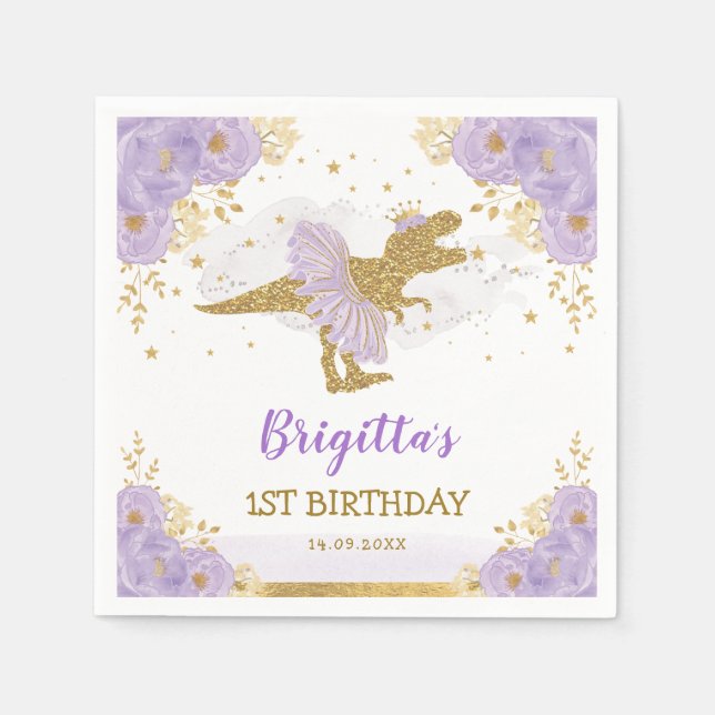 Guardanapo De Papel Festa de aniversário Dourada do Dinossauro Balleri (Frente)