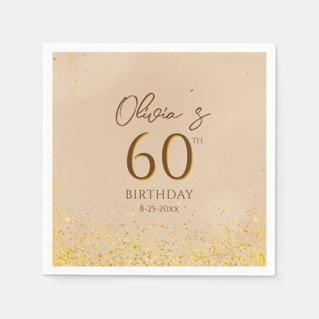 Guardanapo De Papel Festa de aniversário Dourada elegante (Frente)