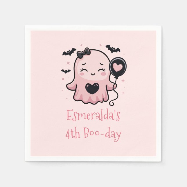 Guardanapo De Papel Festa de aniversário Fantasma de Halloween Rosa Bo (Frente)