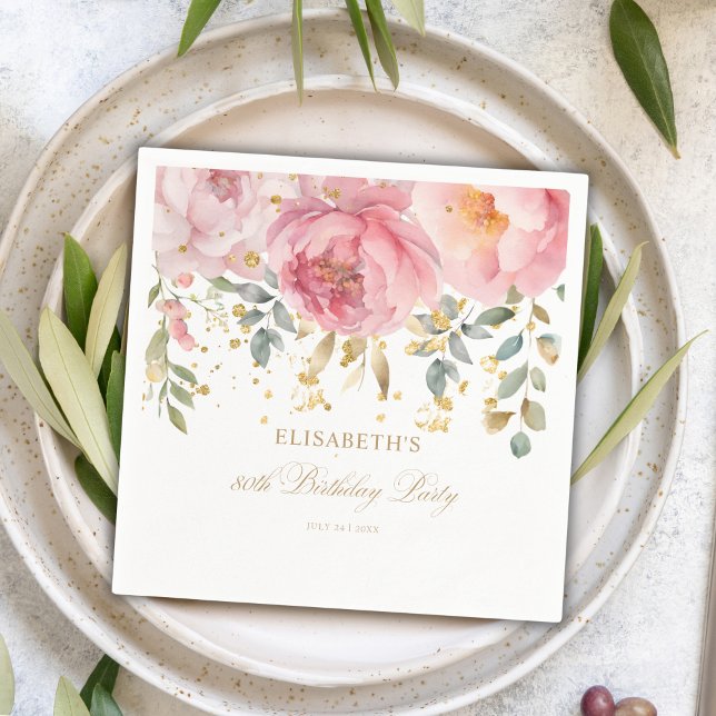 Guardanapo De Papel Festa de aniversário Floral de 80 de Peony Rosa-Bl (Criador carregado)