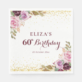 Guardanapo De Papel Festa de aniversário floral roxa 60ª