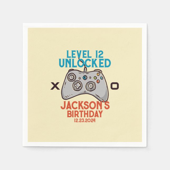 Guardanapo De Papel Festa de aniversário Gamer Boy desbloqueada no nív (Frente)
