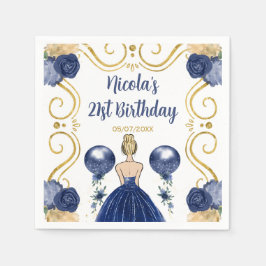 Guardanapo De Papel Festa de aniversário Loira Princesa em Azul Marinh
