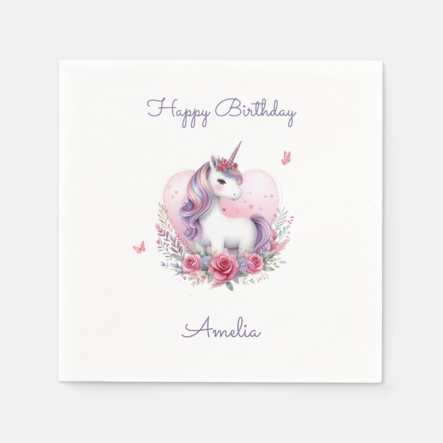 Guardanapo De Papel Festa de aniversário Mágica de Unicórnio Floral (Frente)