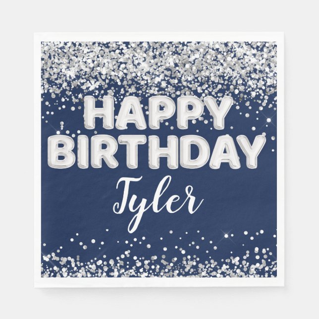 Guardanapo De Papel Festa de aniversário marinho Blue Silver (Frente)