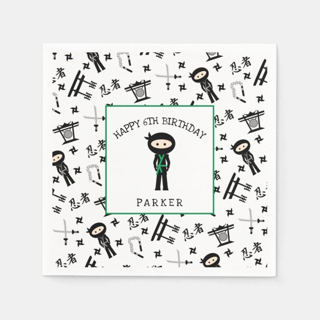 Guardanapo De Papel Festa de aniversário Ninja decor, cinta verde/faix (Frente)