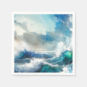 Guardanapo De Papel Festa de Aniversário Ondas Aquarela Mar Oceano