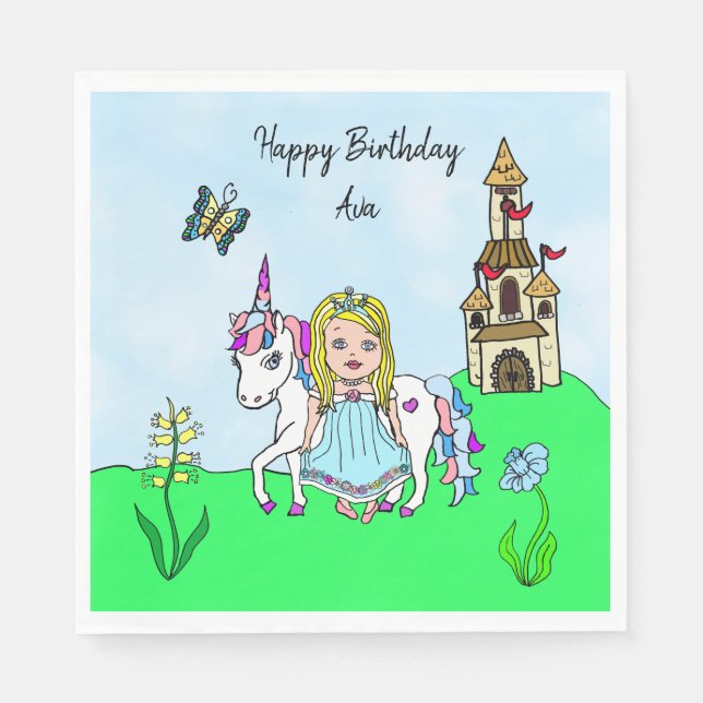 Guardanapo De Papel Festa de Aniversário Personalizada da Princesa e d (Frente)