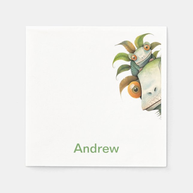 Guardanapo De Papel Festa de aniversário personalizada do Lagarto (Frente)