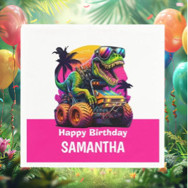 Guardanapo De Papel Festa de aniversário PINK Dino-Mite MONSTER TRUCK