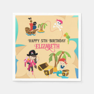 Guardanapo De Papel Festa de Aniversário Pirata Rosa Personalizada Fof